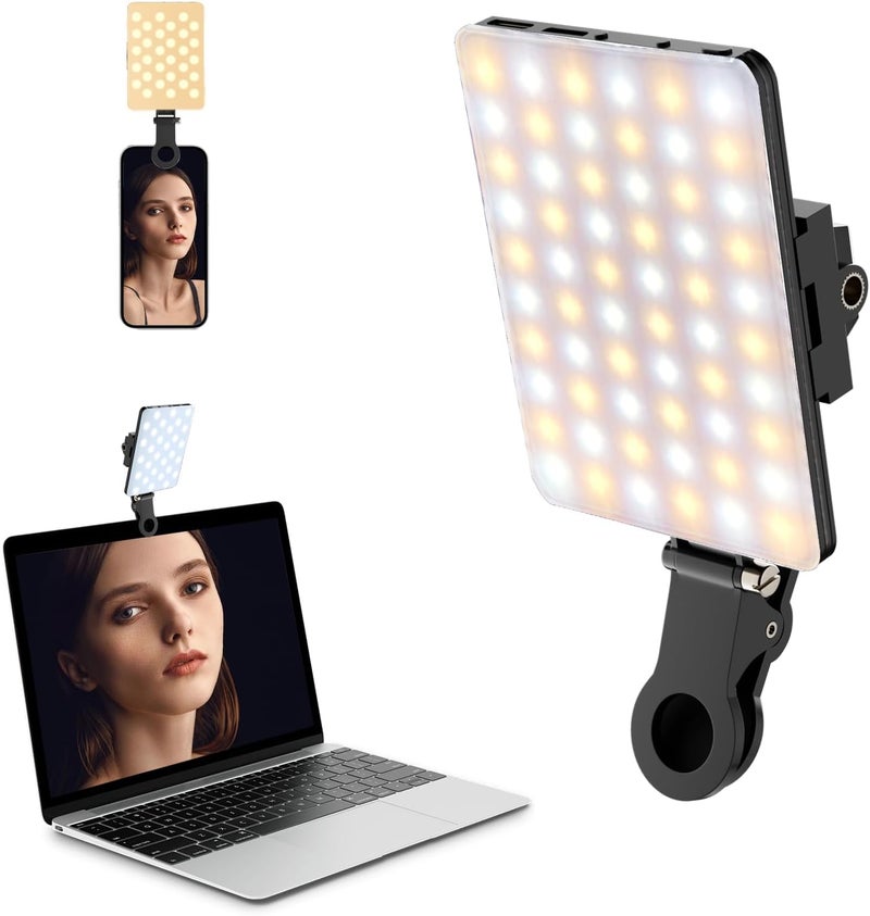 إي وورلد إضاءة سيلفي قابلة لإعادة الشحن مع 60 مصباح LED، إضاءة فيديو محمولة بمشبك للهواتف واللابتوب والكاميرا – لون أسود - Image 1